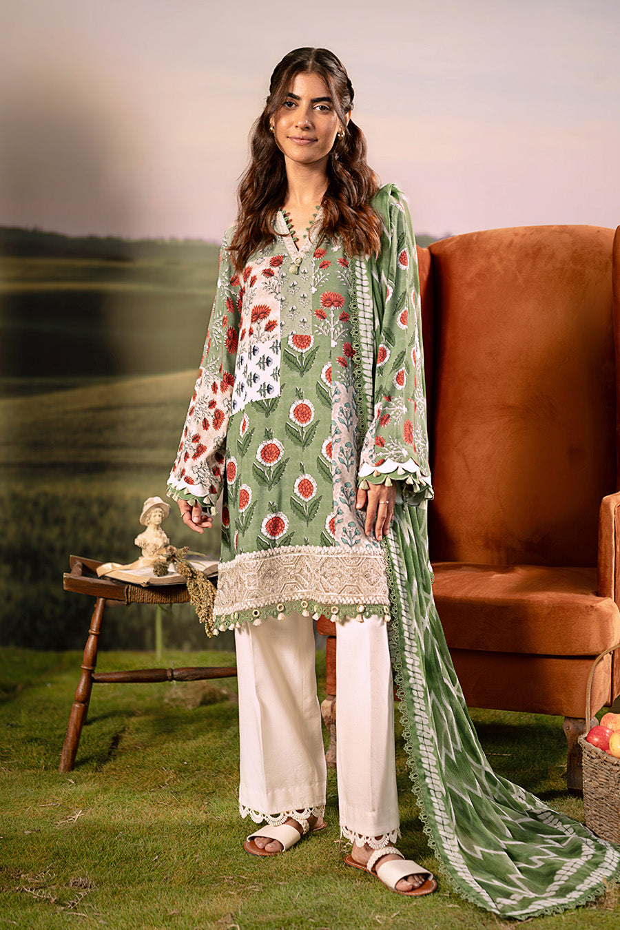 M Basic Unstitched Embroidered Arabic Lawn By Maria B