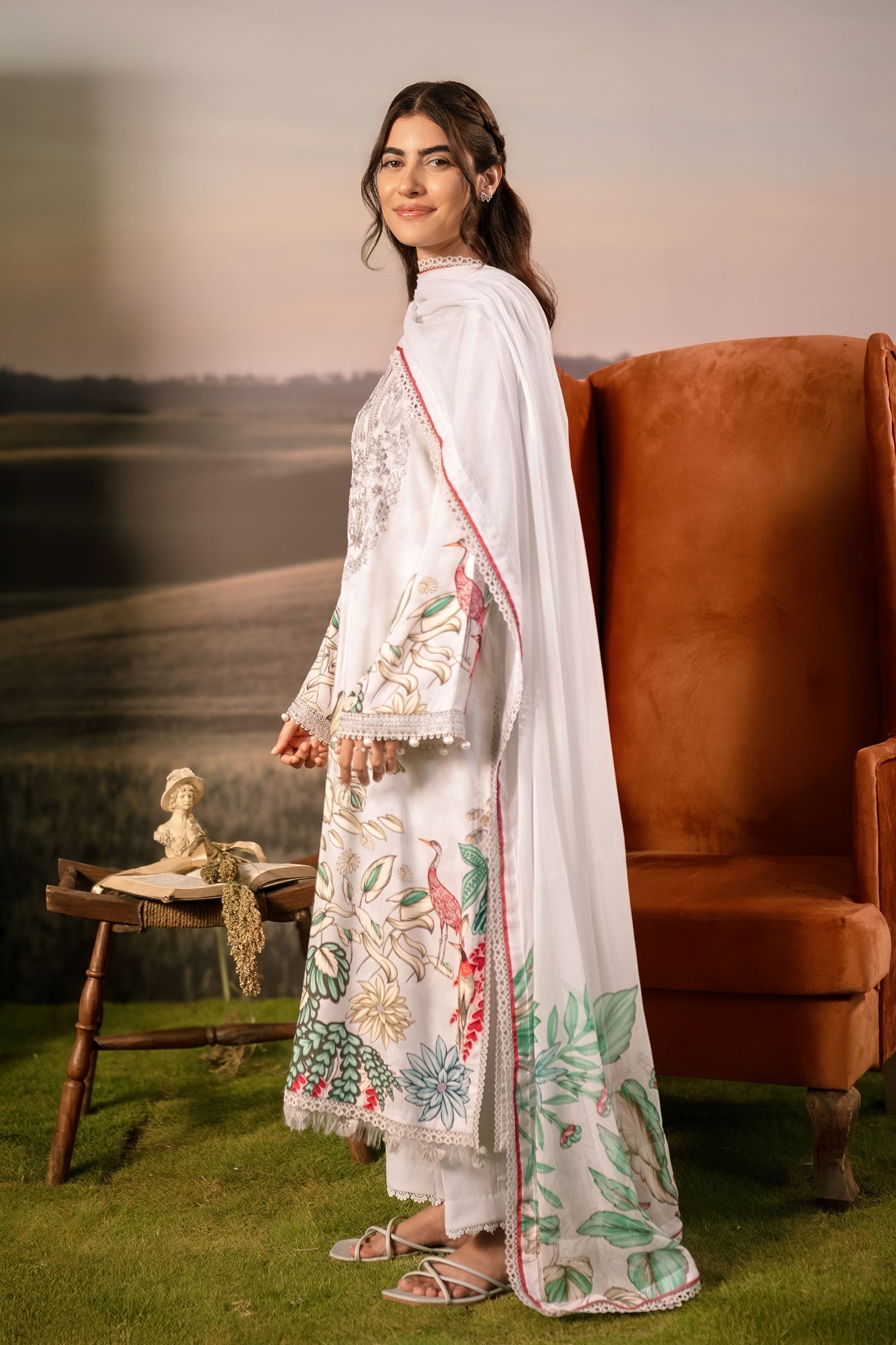 M Basic Unstitched Embroidered Arabic Lawn By Maria B