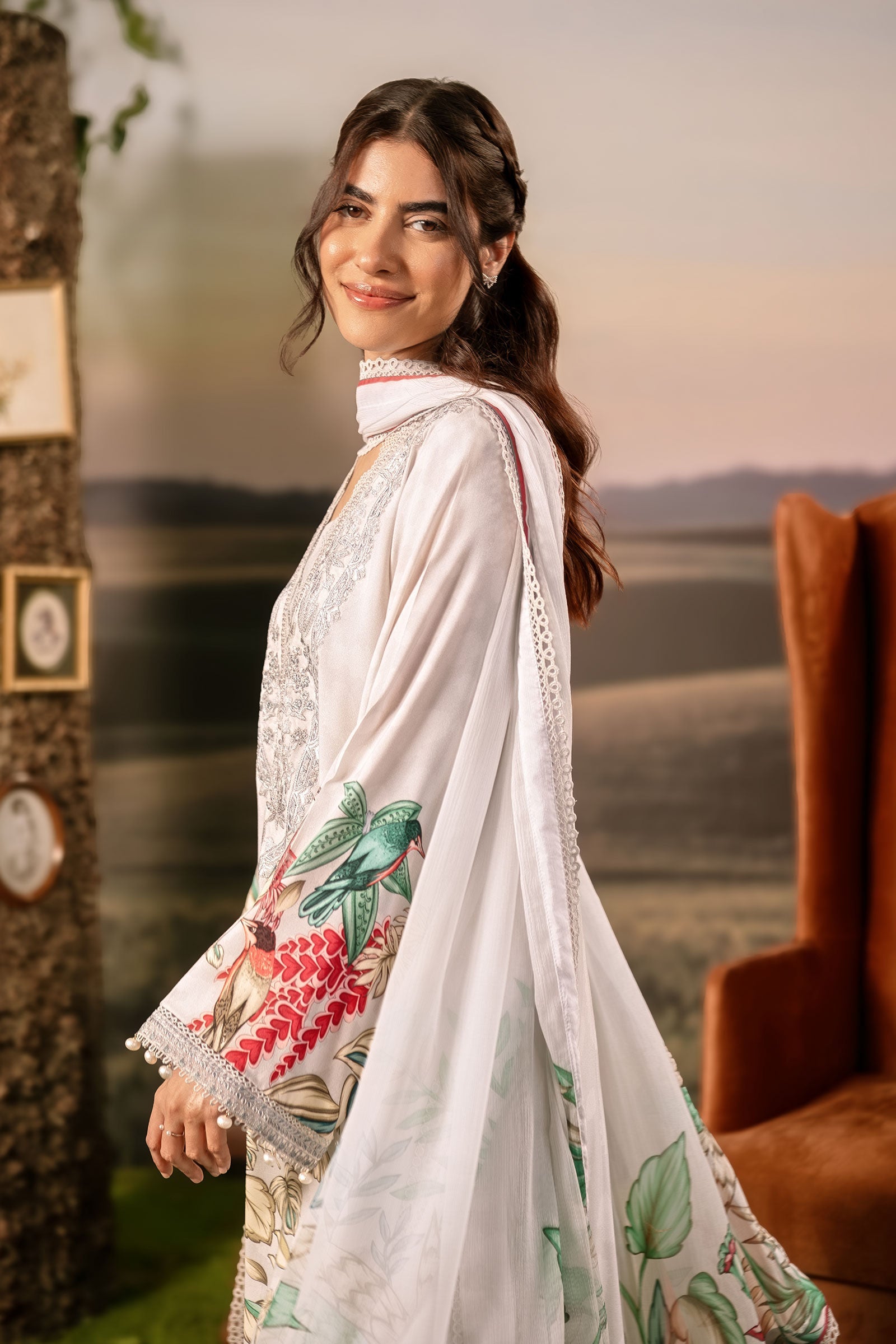 M Basic Unstitched Embroidered Arabic Lawn By Maria B