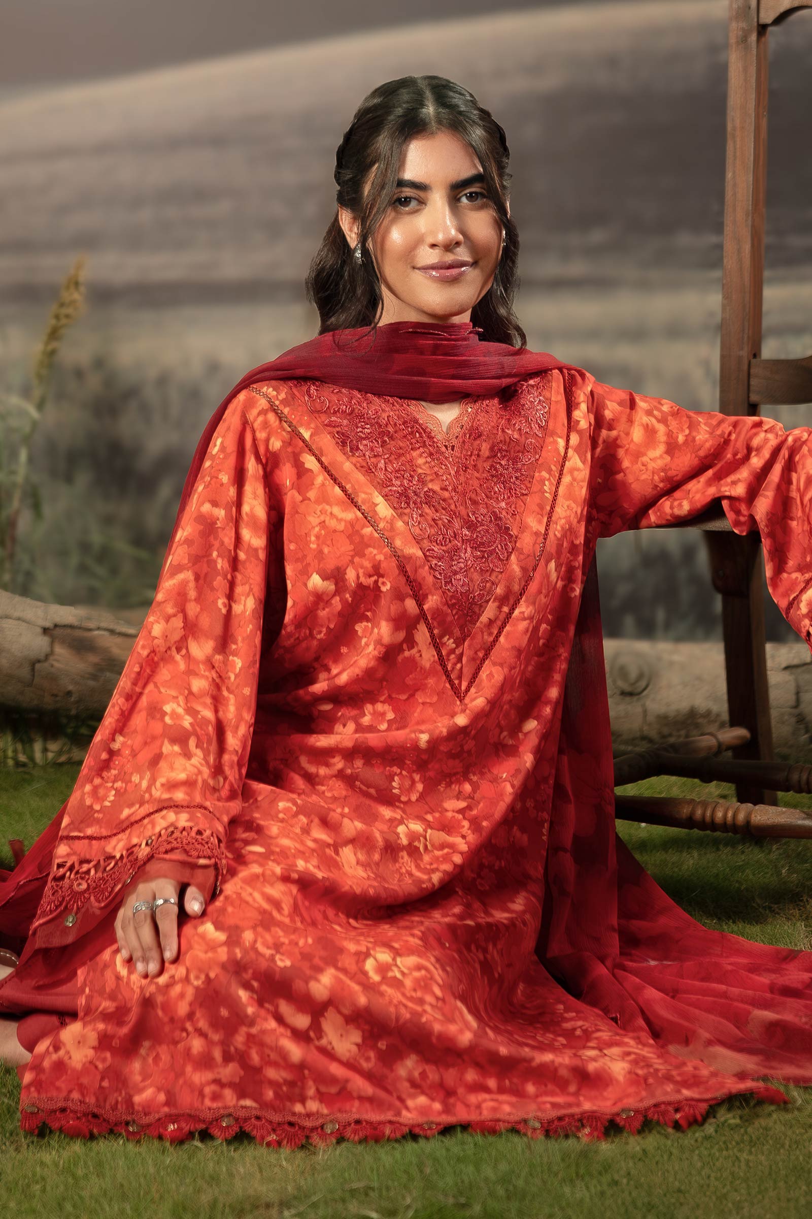 M Basic Unstitched Embroidered Arabic Lawn By Maria B