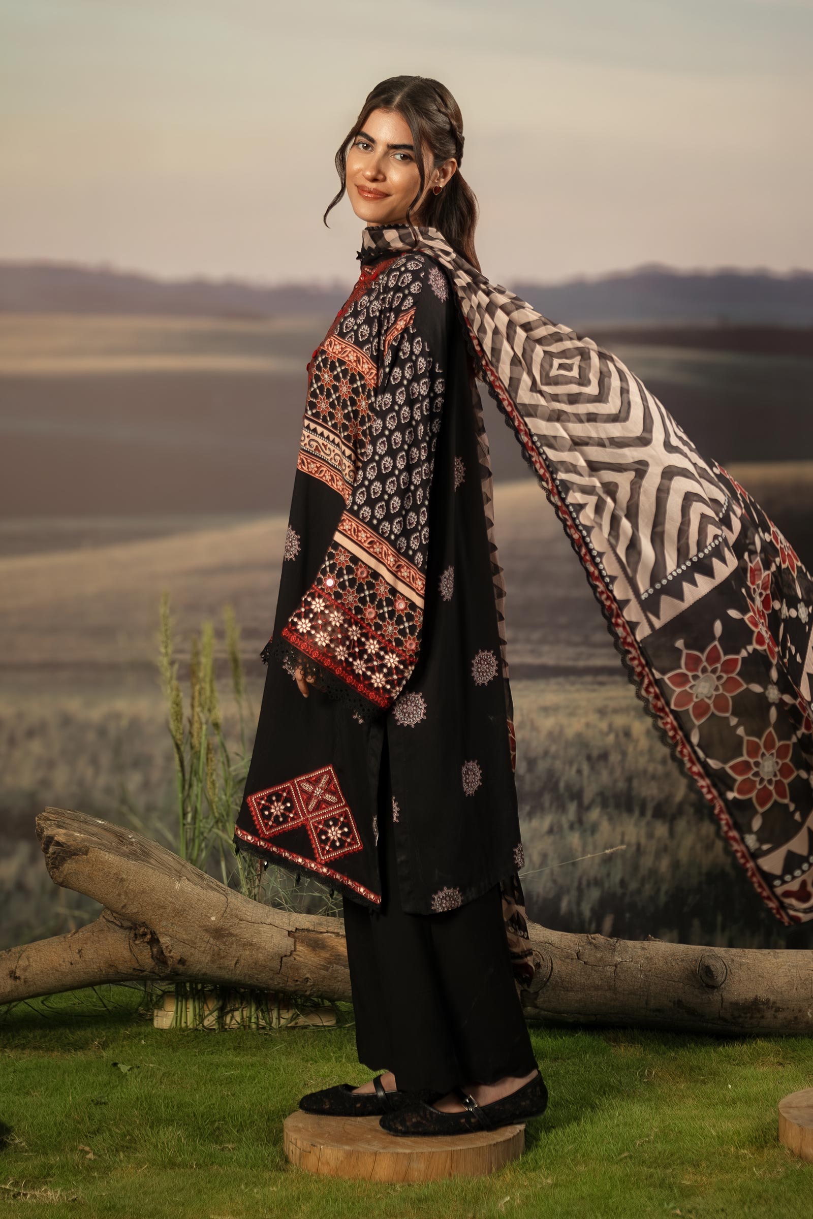 M Basic Unstitched Embroidered Arabic Lawn By Maria B