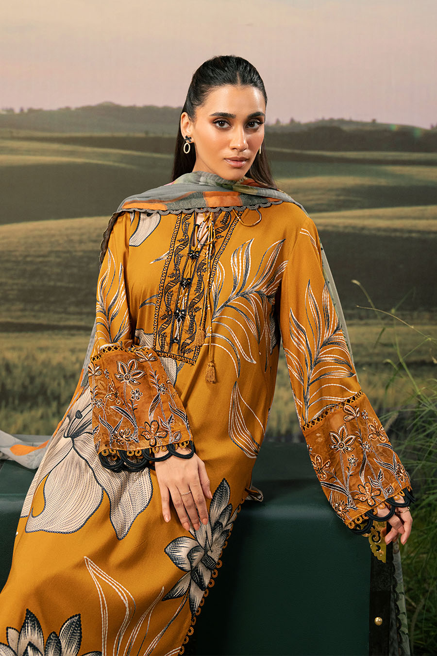 M Basic Unstitched Embroidered Arabic Lawn By Maria B