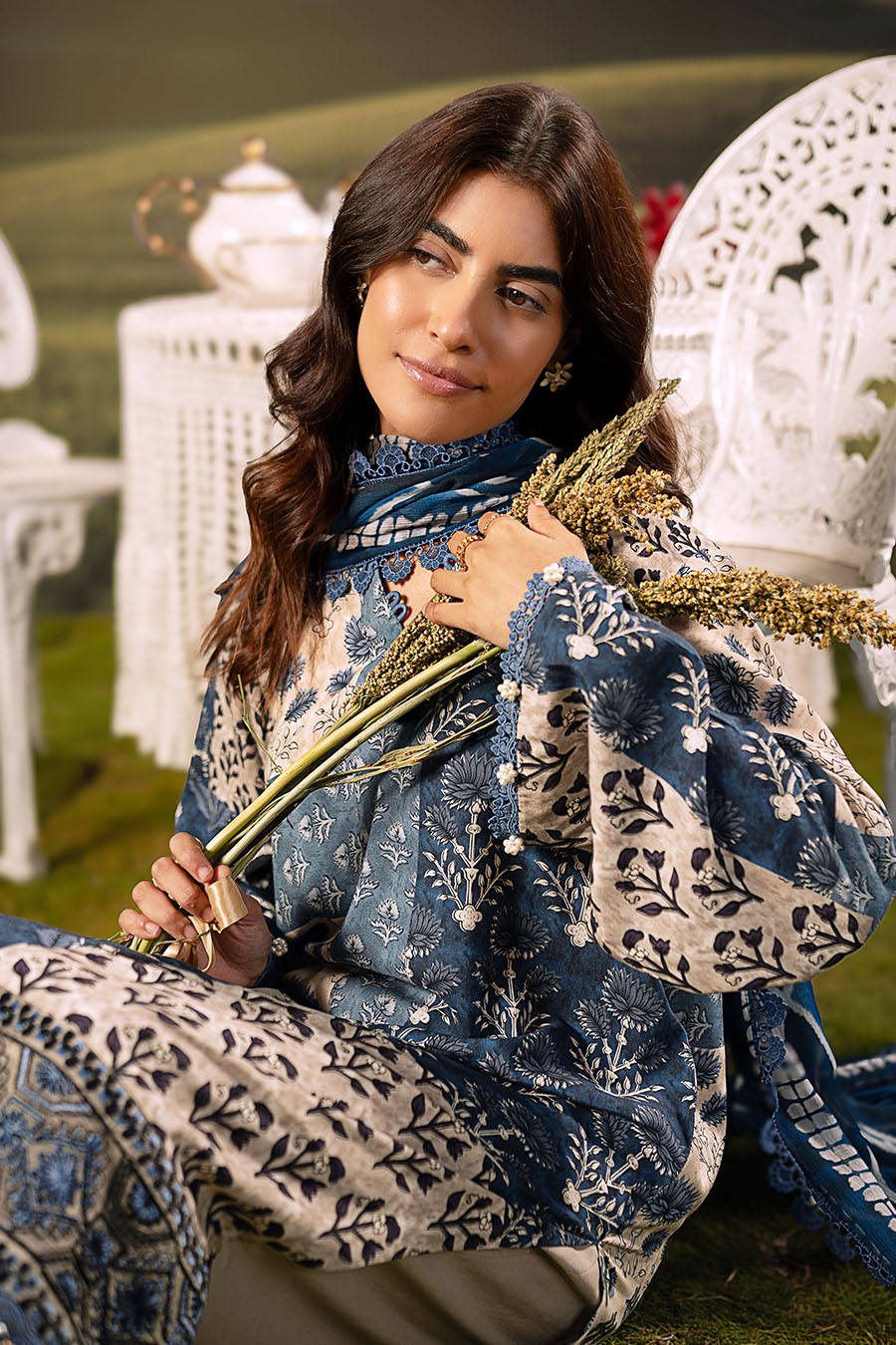 M Basic Unstitched Embroidered Arabic Lawn By Maria B