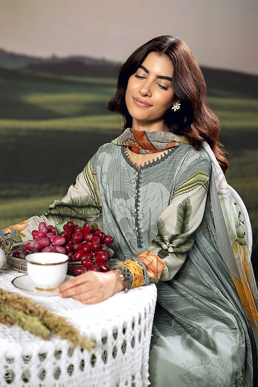 M Basic Unstitched Embroidered Arabic Lawn By Maria B