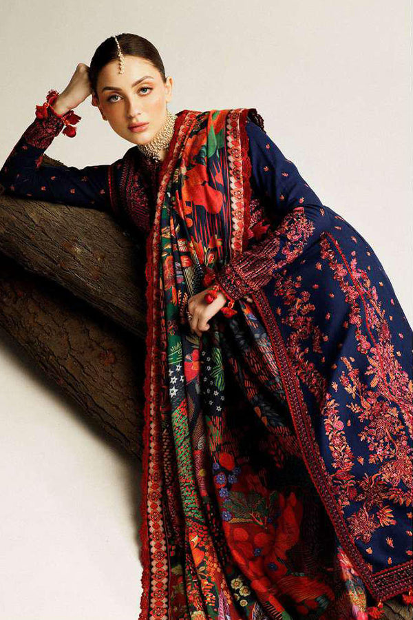 Hussain Rehar Luxury Embroidered Winter Shawl Collection (Cerulean)