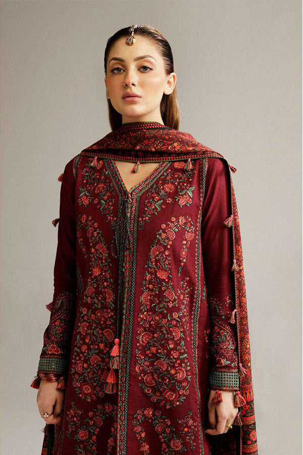 Hussain Rehar Luxury Embroidered Winter Shawl Collection (Ruby)