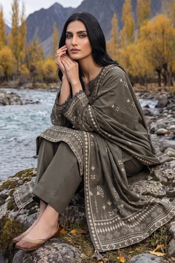 Lakhany 03 Piece Unstitched Printed Pashmina '26