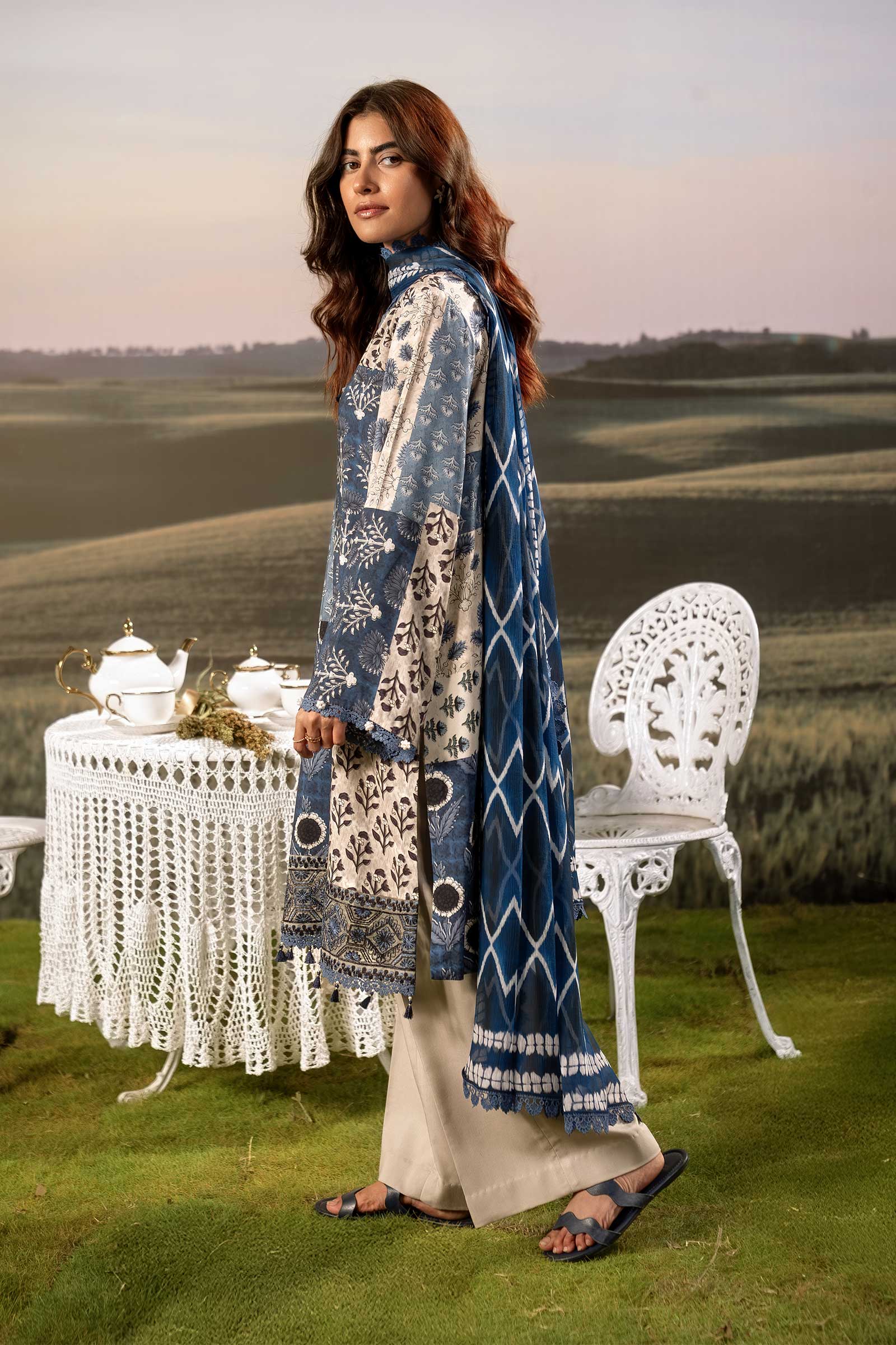 M Basic Unstitched Embroidered Arabic Lawn By Maria B
