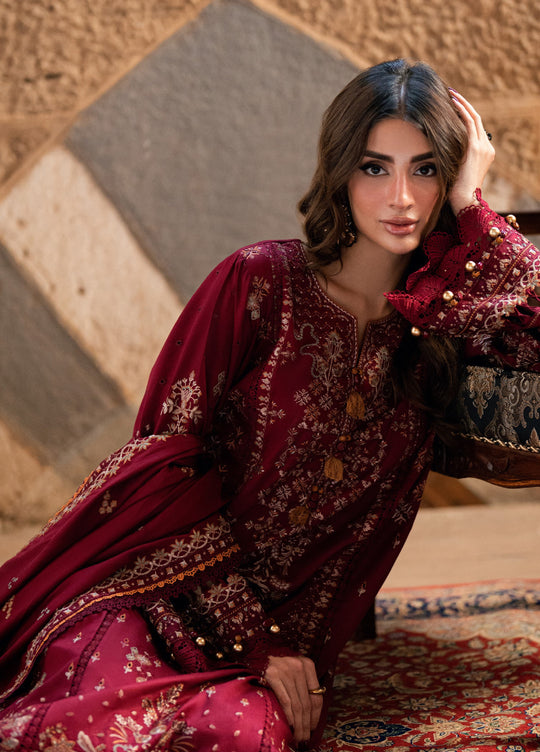 Shades Of Winter by Florent Unstitched Marina Twill Embroidered Suits 3 Piece FL25SW FL-1B - Winter Collection
