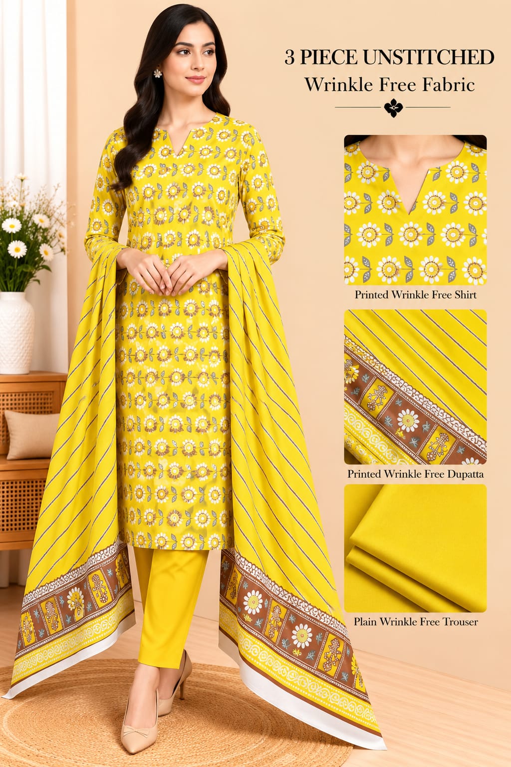 3 Piece Unstitched Wrinkle Free Fabric