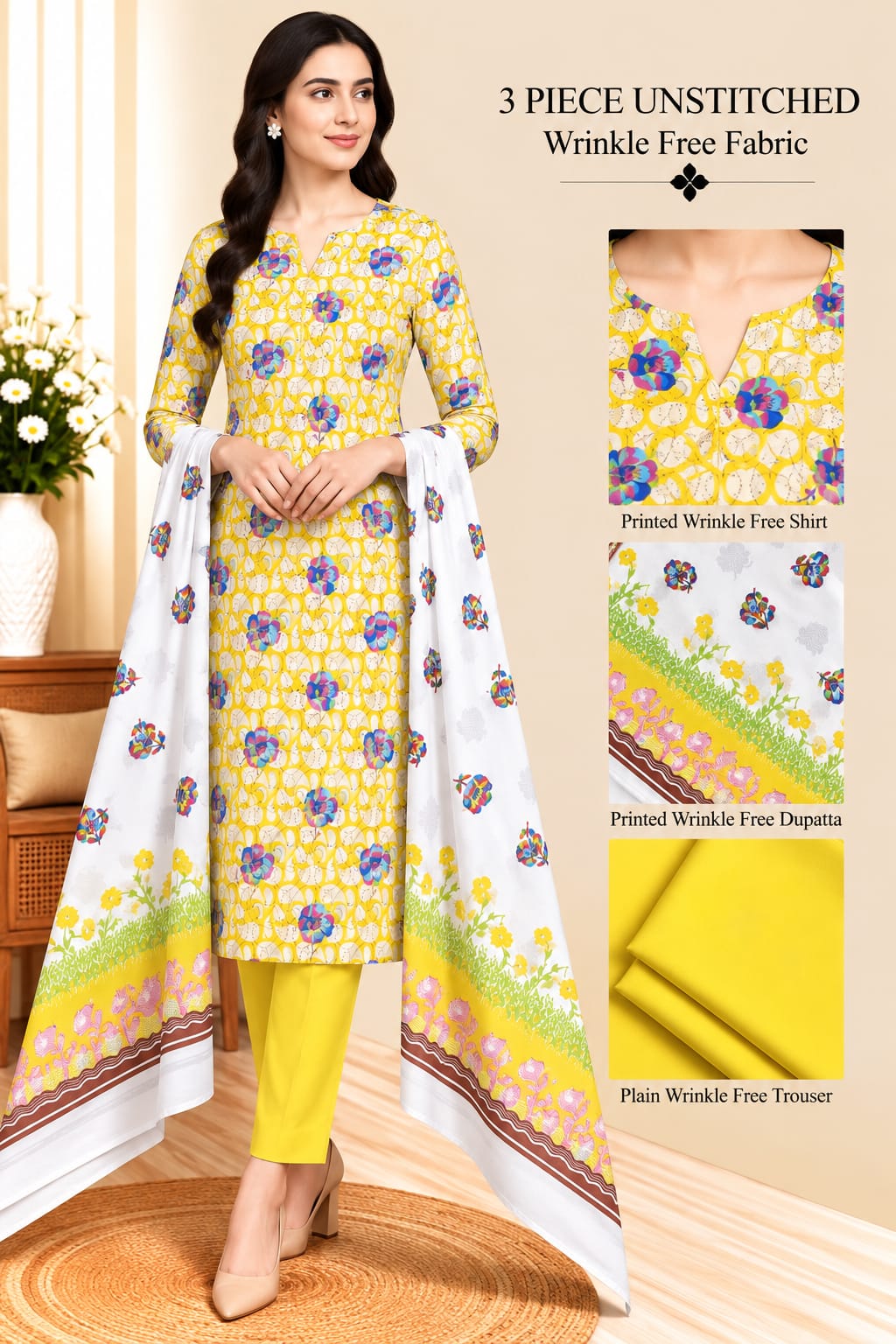 3 Piece Unstitched Wrinkle Free Fabric
