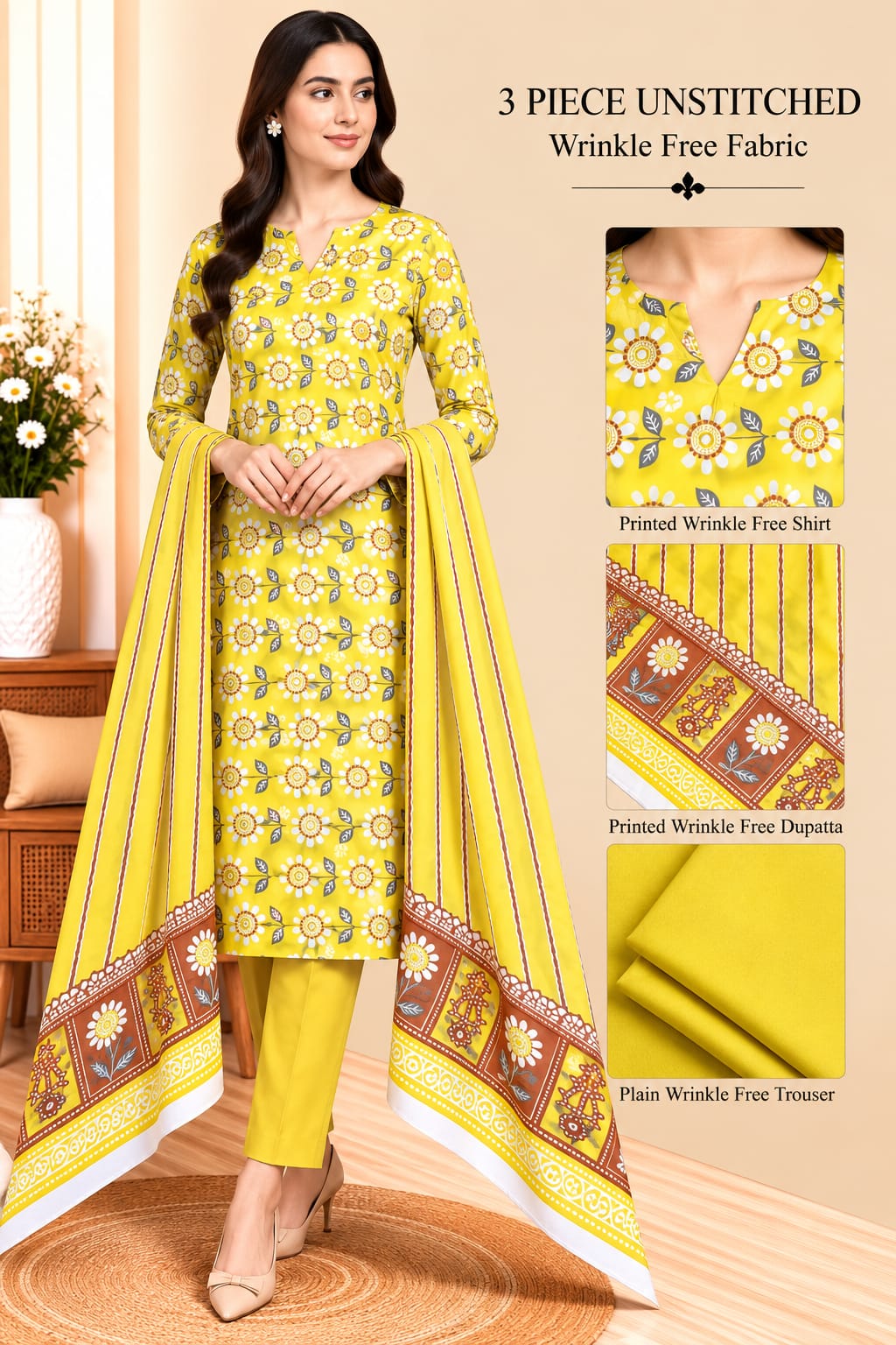 3 Piece Unstitched Wrinkle Free Fabric