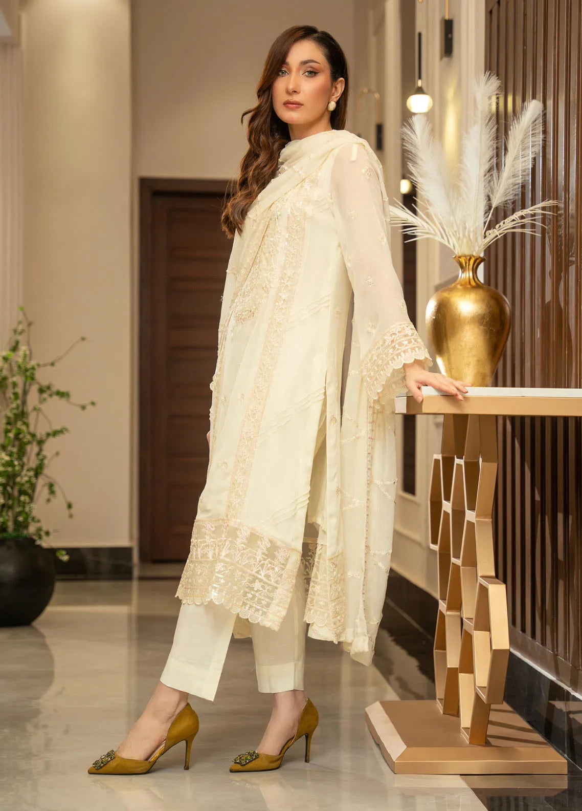 Ensembles by Zouj Embroidered Chiffon Suit Unstitched 3 Piece