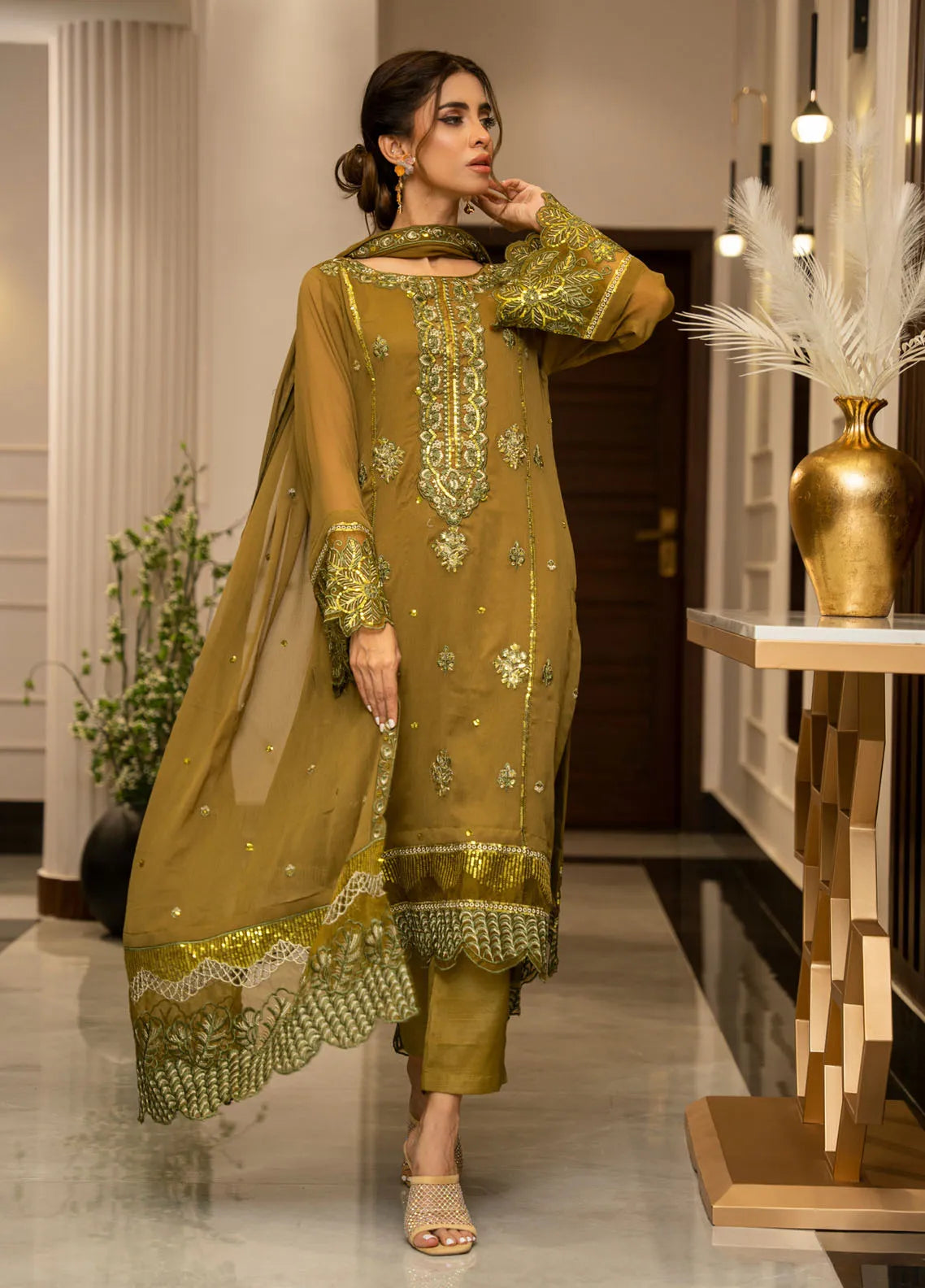 Ensembles by Zouj Embroidered Chiffon Suit Unstitched 3 Piece