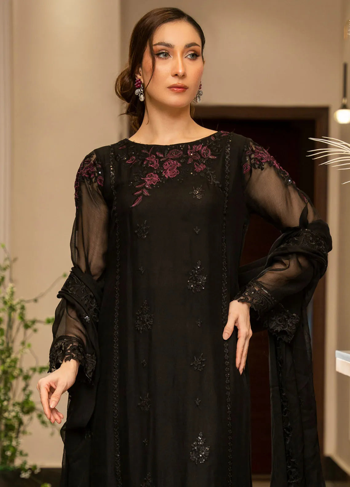 Ensembles by Zouj Embroidered Chiffon Suit Unstitched 3 Piece