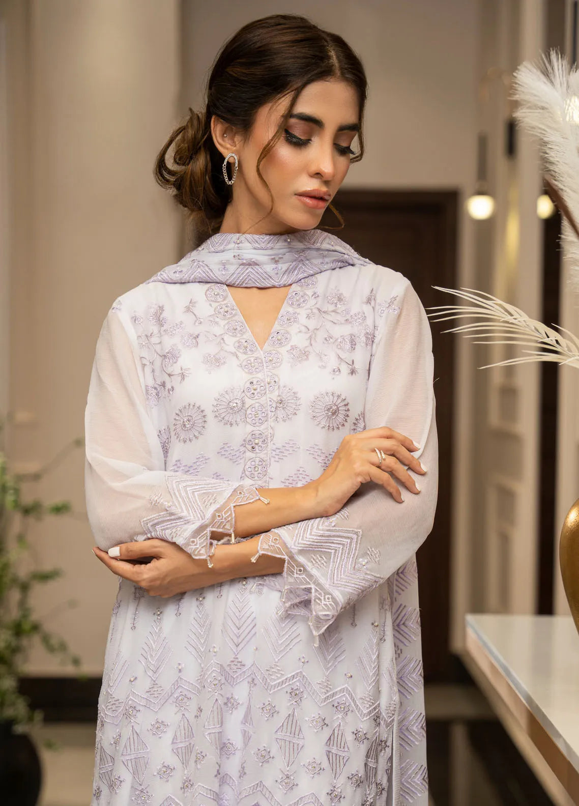 Ensembles by Zouj Embroidered Chiffon Suit Unstitched 3 Piece