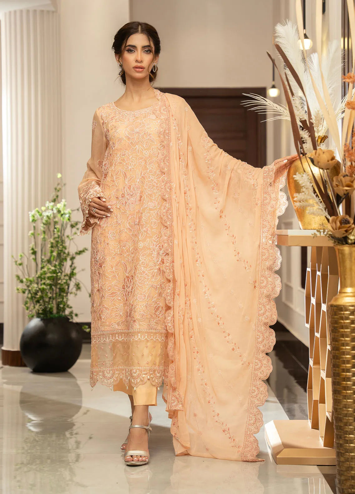 Ensembles by Zouj Embroidered Chiffon Suit Unstitched 3 Piece