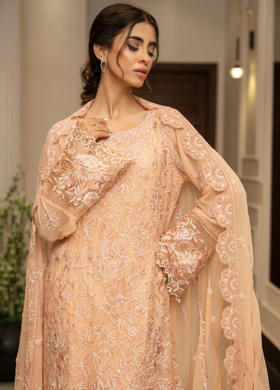 Ensembles by Zouj Embroidered Chiffon Suit Unstitched 3 Piece