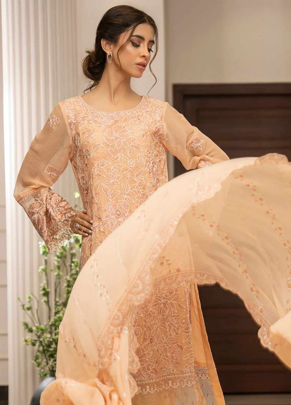 Ensembles by Zouj Embroidered Chiffon Suit Unstitched 3 Piece