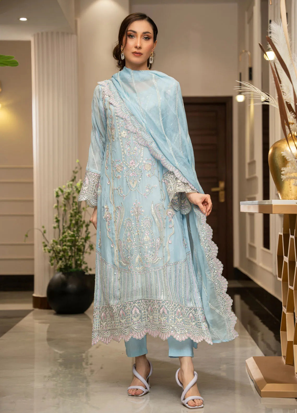 Ensembles by Zouj Embroidered Chiffon Suit Unstitched 3 Piece